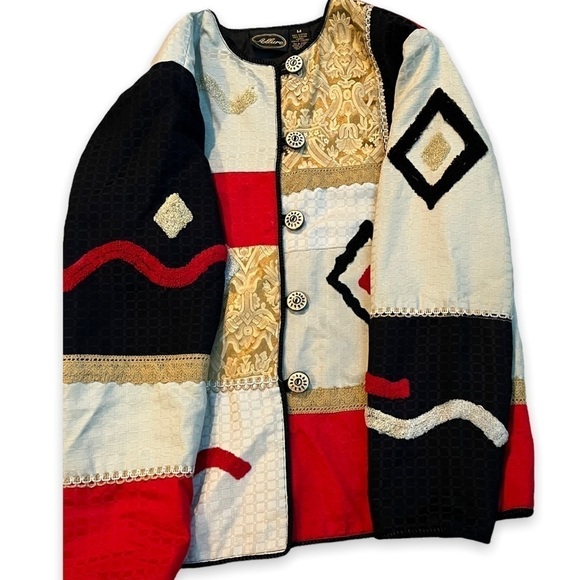 Vintage 90s Allure Jacket Art to Wear Abstract Patchwork Geo Print Medium - Picture 3 of 7